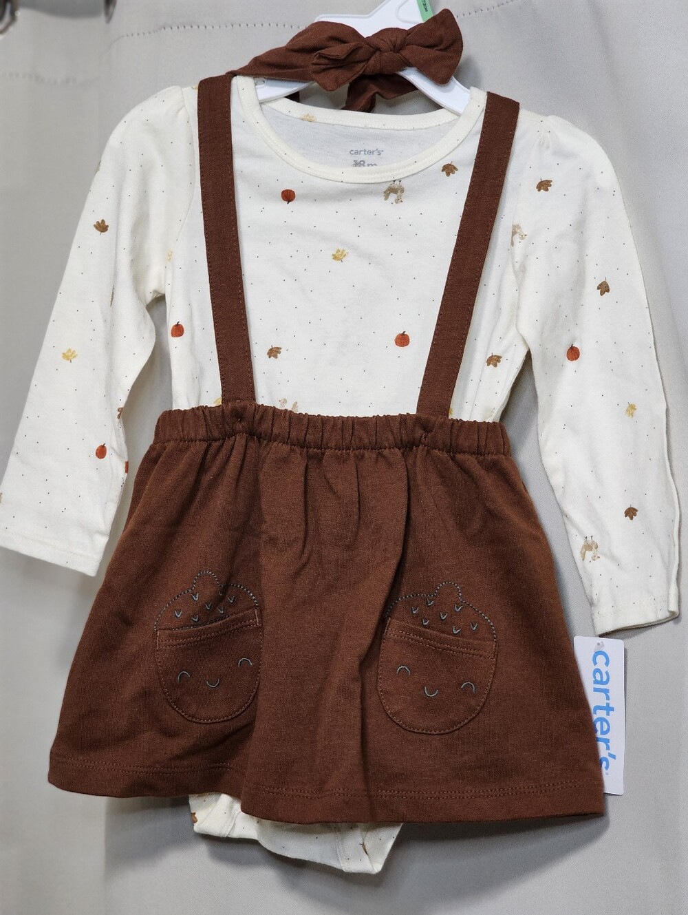 BNWT Baby Girl 18M Carter's 3-pc. Thanksgiving Print Dress & Headband SRP $34